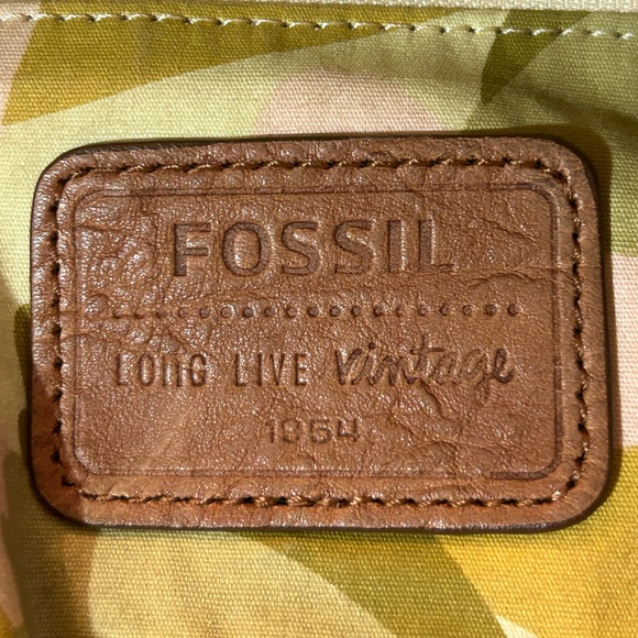 Fossil Boho Shoulder Purse Canvas Camouflage Brown Leather - Picture 10 of 13
